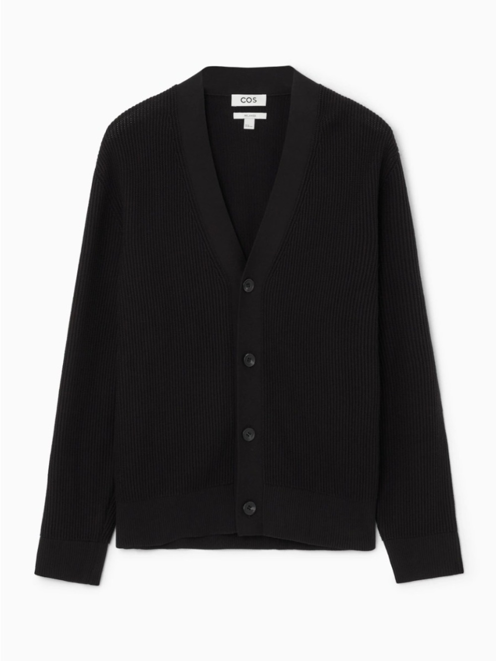 COS Black Ribbed V-Neck Button-Front Cardigan
